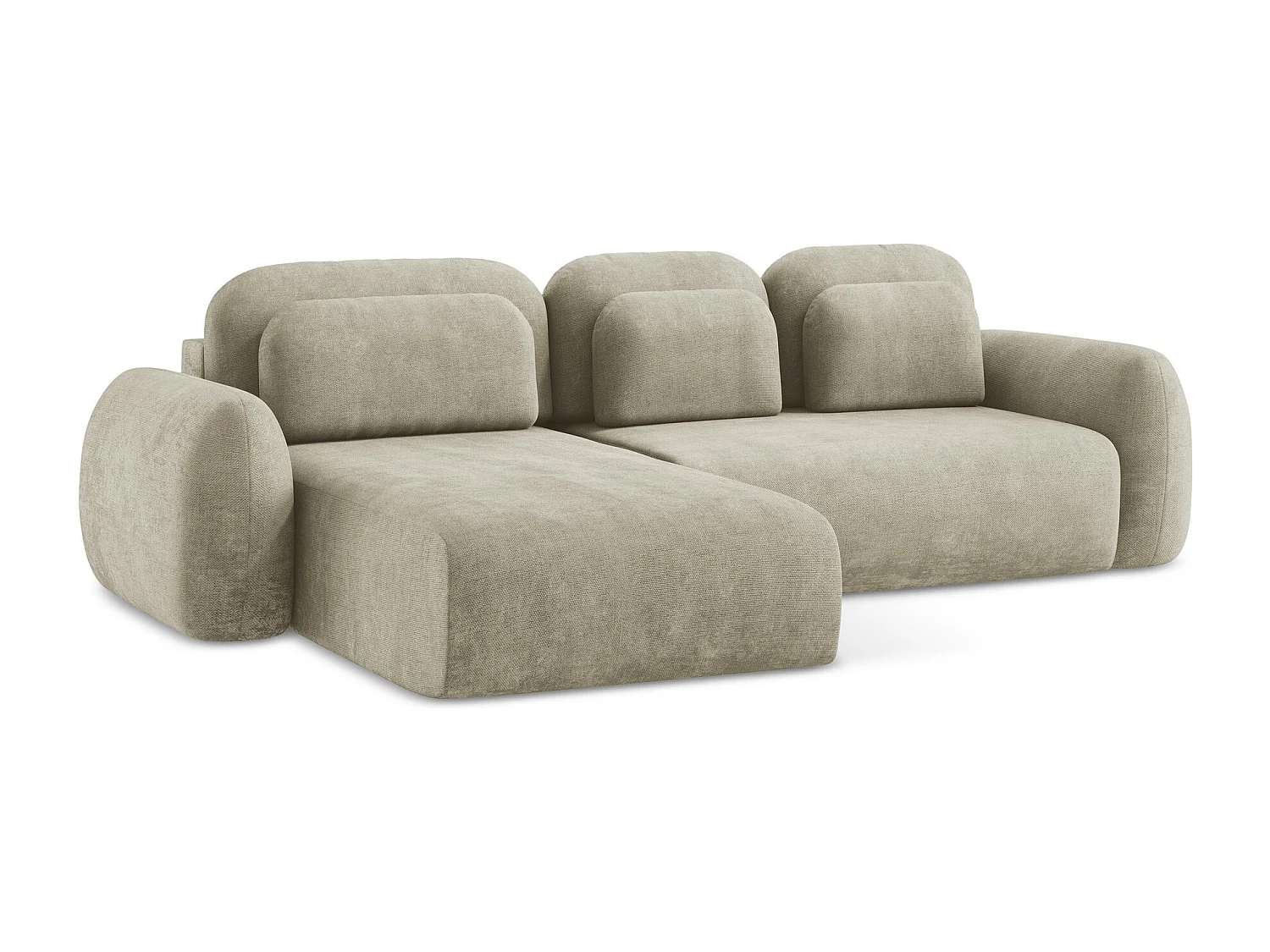 Canapé d’angle 3 places gauche convertible en tissu chenille - beige - LOHI