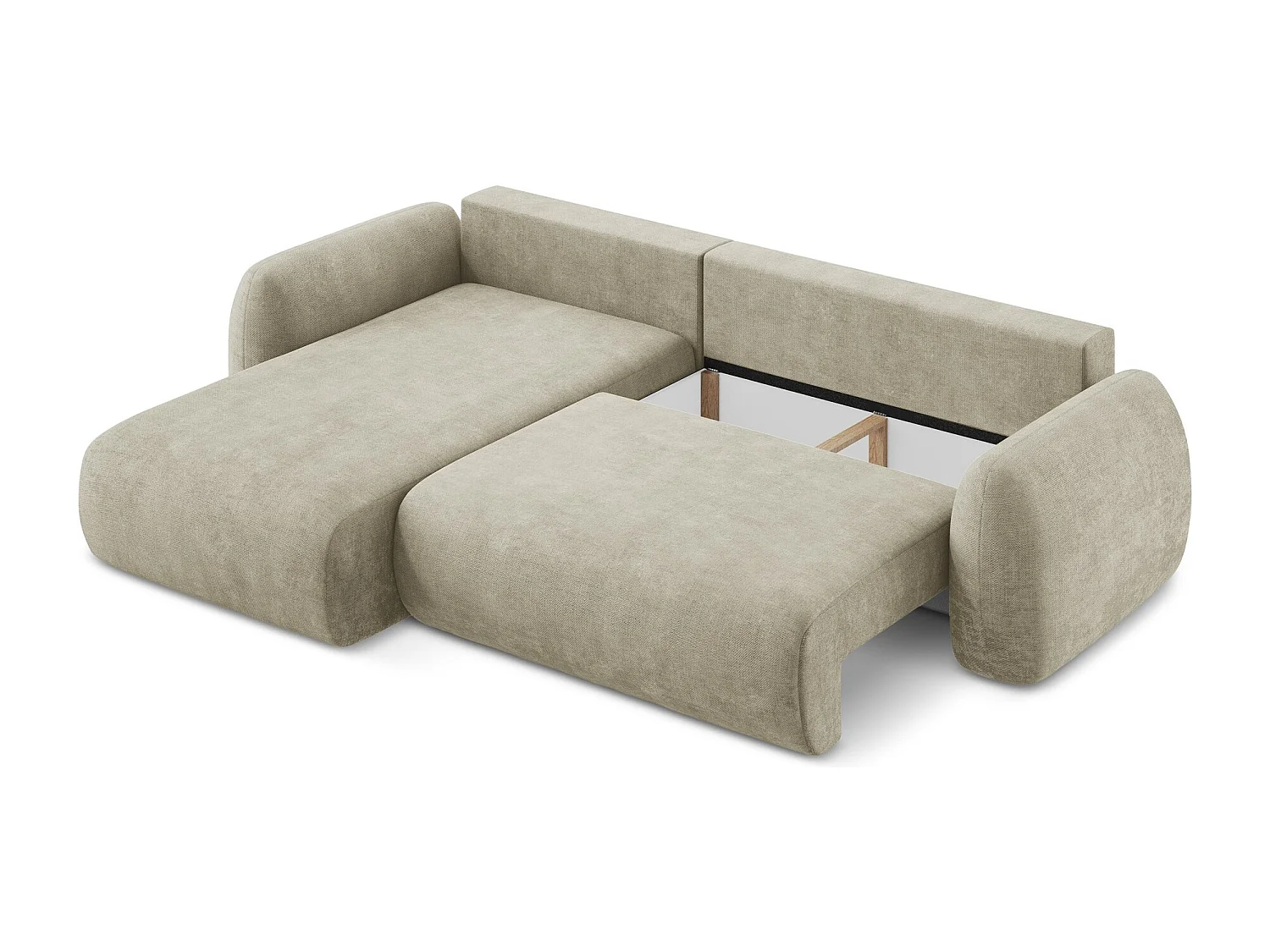 Canapé d’angle 3 places gauche convertible en tissu chenille - beige - LOHI