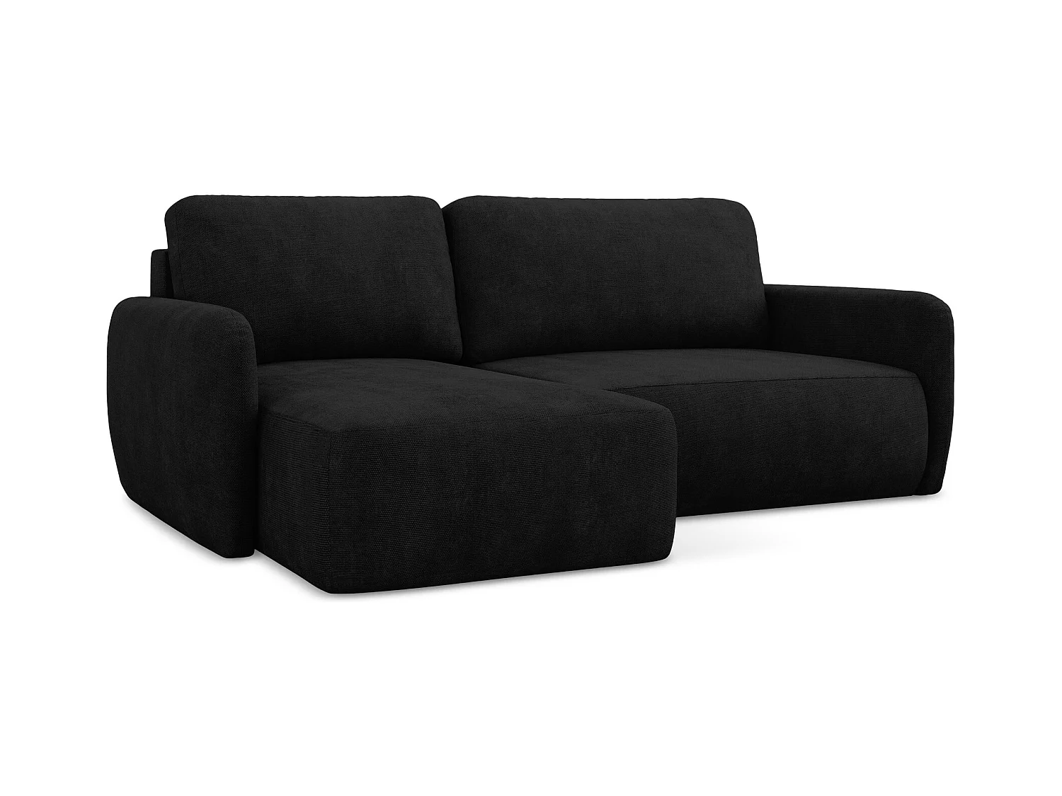 Canapé d’angle 2 places gauche convertible en tissu chenille - noir - LILO