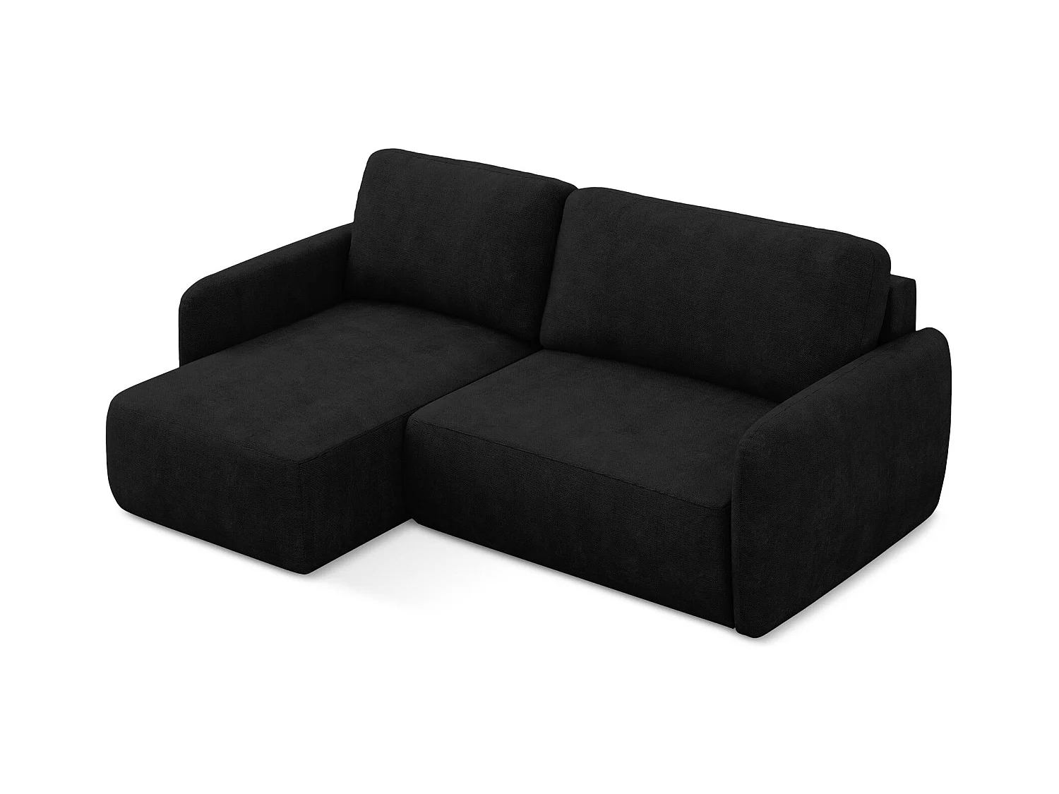 Canapé d’angle 2 places gauche convertible en tissu chenille - noir - LILO