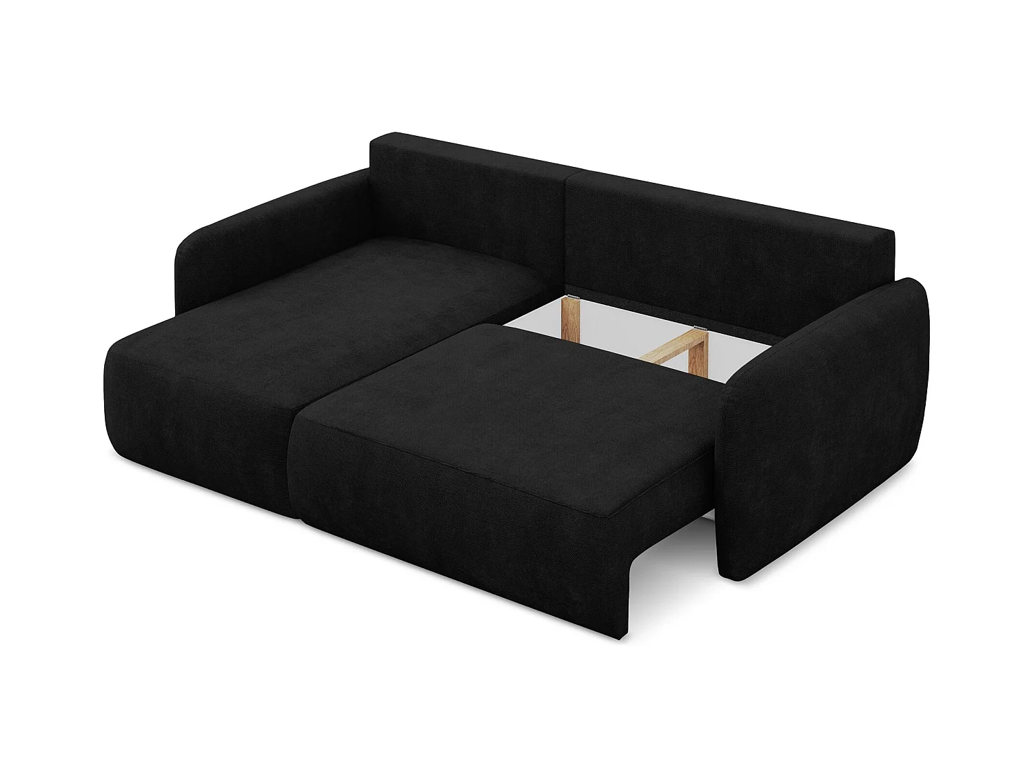 Canapé d’angle 2 places gauche convertible en tissu chenille - noir - LILO