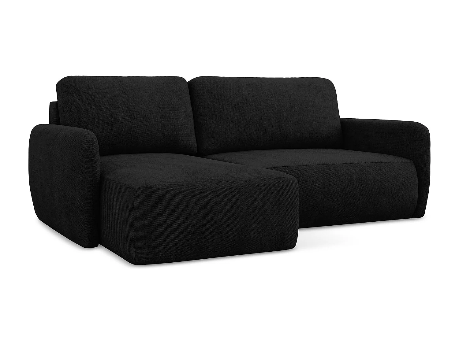 Canapé d’angle 2 places gauche convertible en tissu chenille - noir - LILO