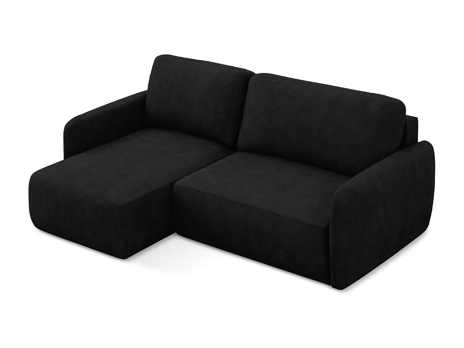 Canapé d’angle 2 places gauche convertible en tissu chenille - noir - LILO