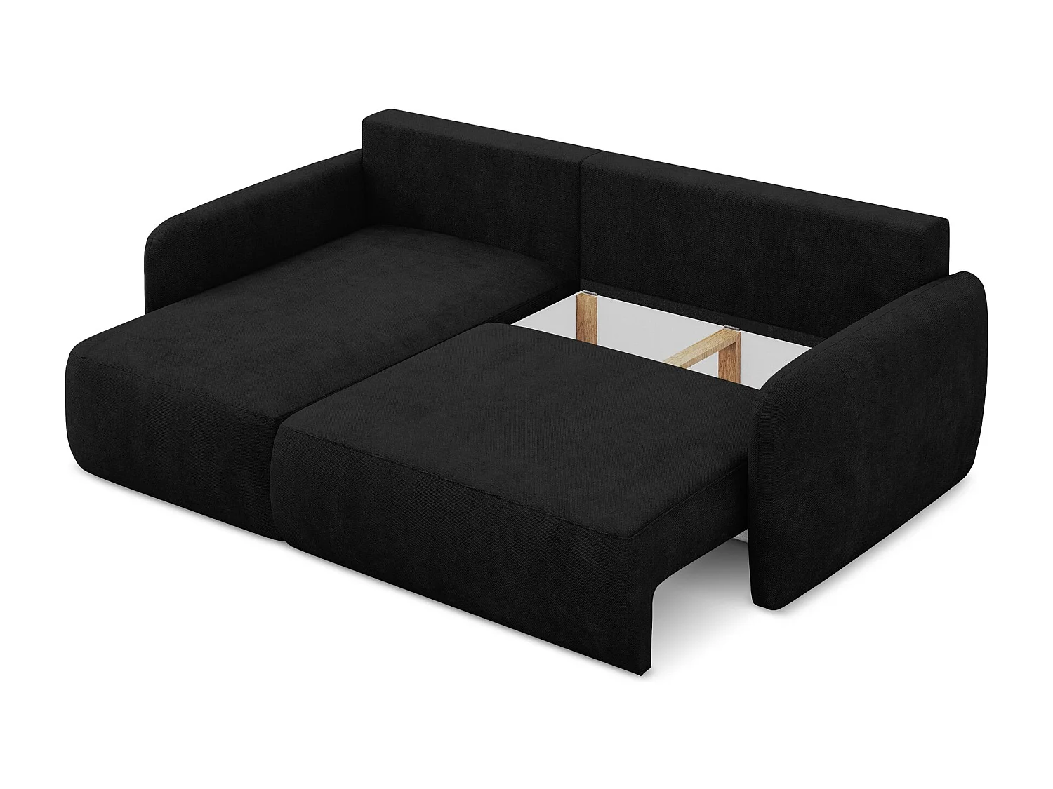 Canapé d’angle 2 places gauche convertible en tissu chenille - noir - LILO