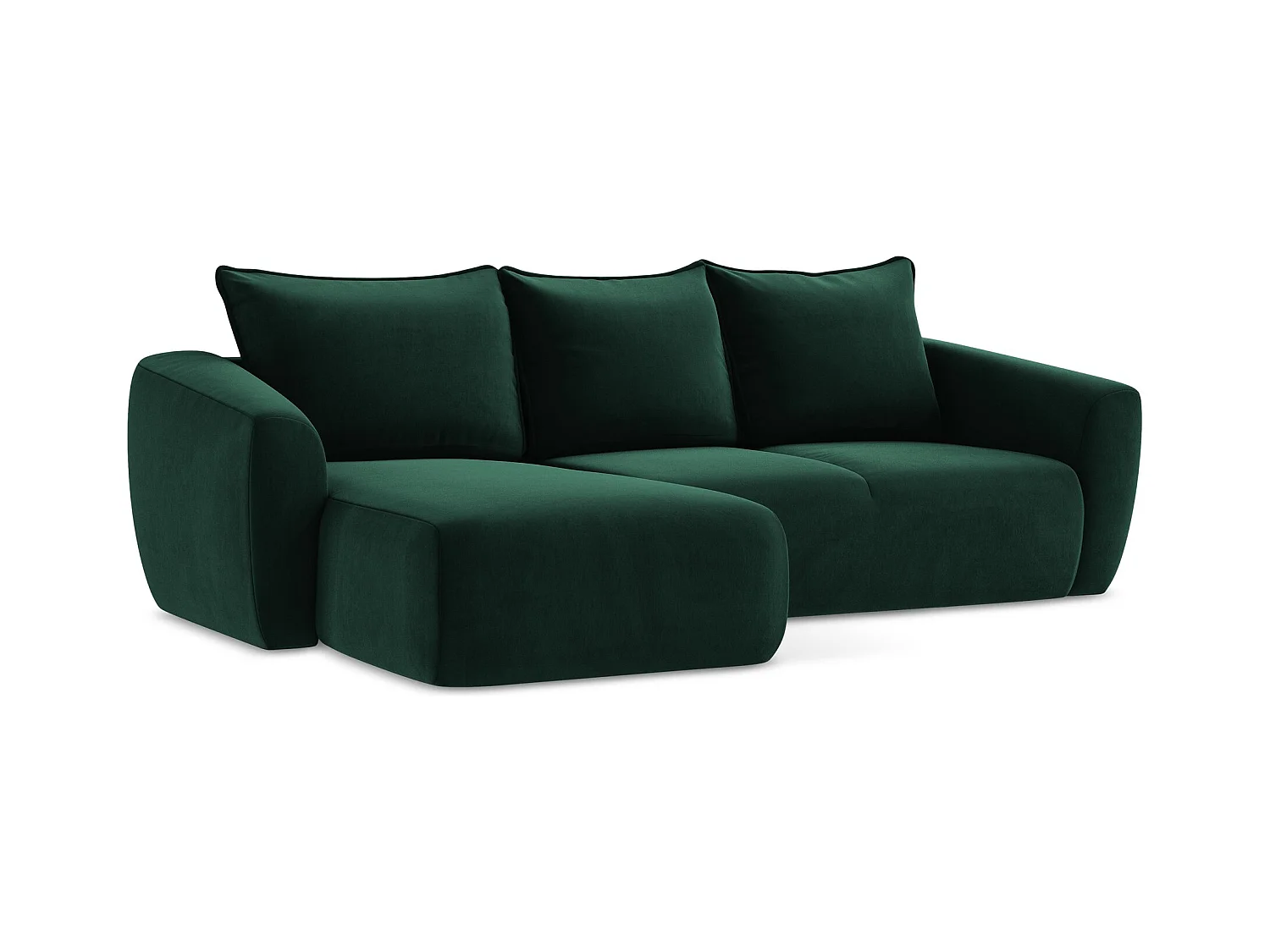 Canapé d’angle 3 places gauche convertible en velours - bouteille verte - GUAVA