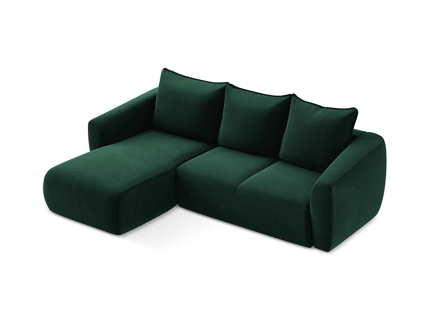 Canapé d’angle 3 places gauche convertible en velours - bouteille verte - GUAVA