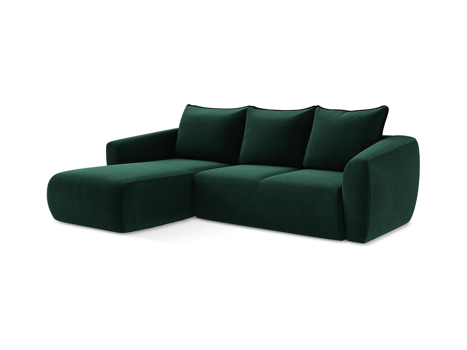3-Sitzer Ecksofa mit Schlaffunktion - Ecke Links - Samt - Flaschengrün - GUAVA