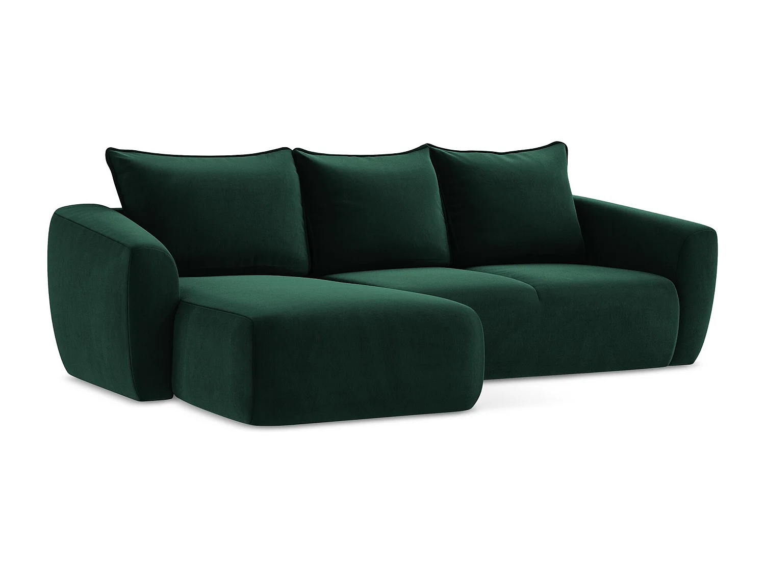 Canapé d’angle 3 places gauche convertible en velours - bouteille verte - GUAVA
