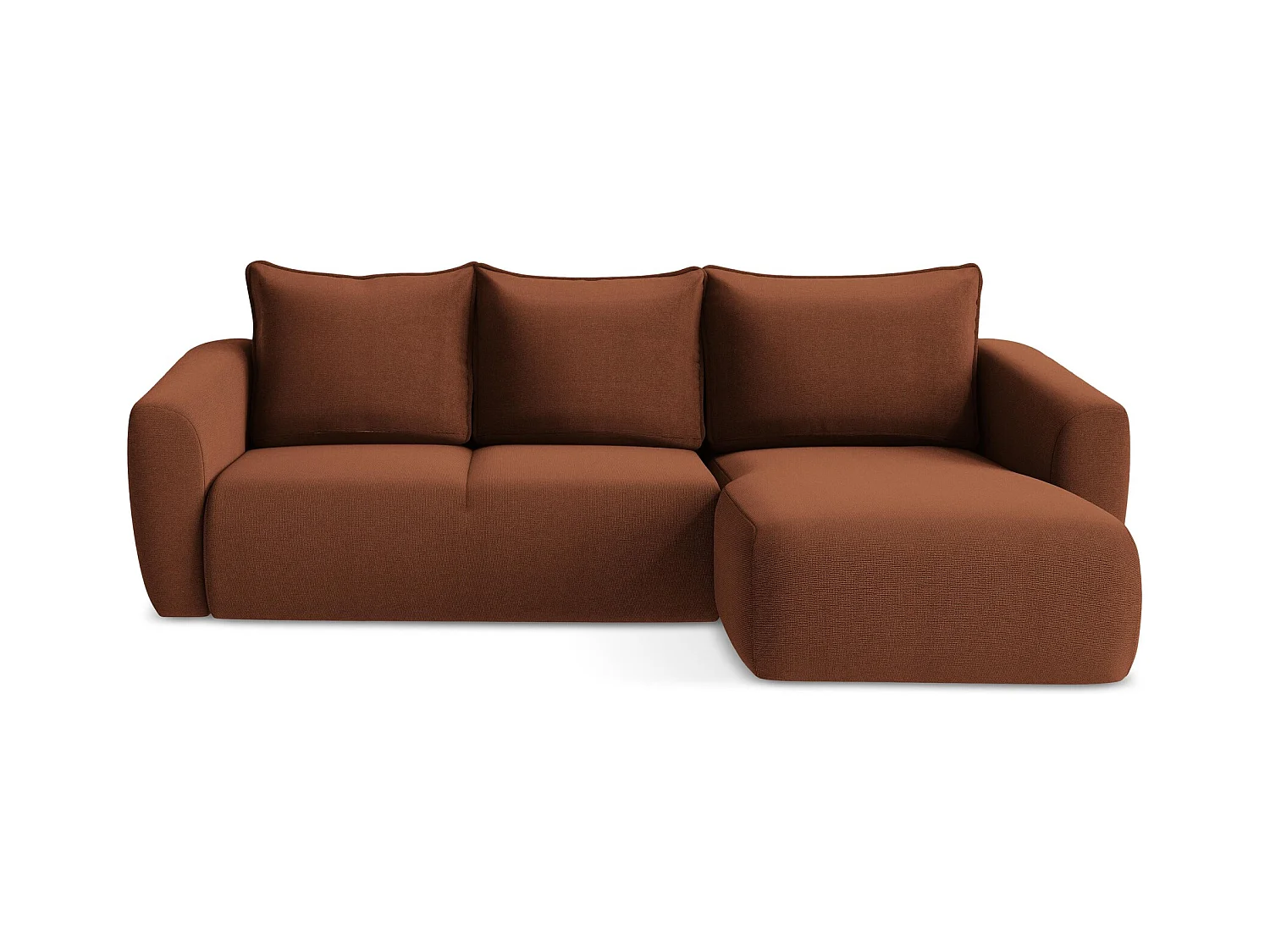 Canapé d'angle droit convertible en tissu texturé - terre cuite - GUAVA