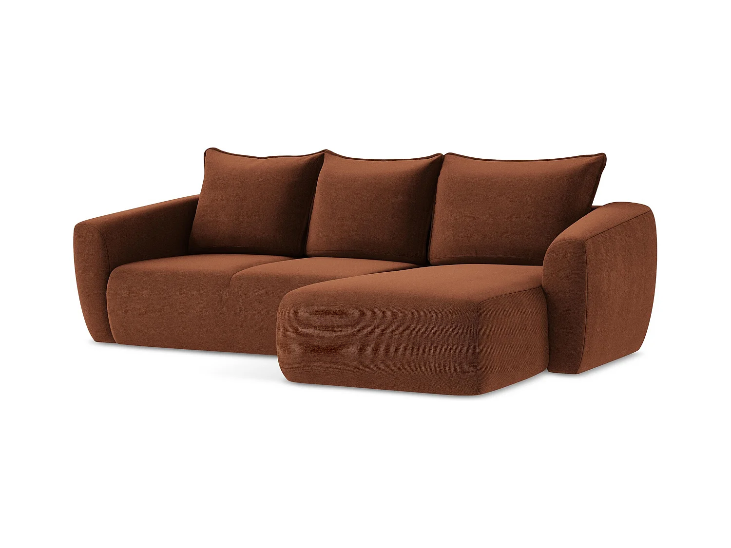 Canapé d'angle droit convertible en tissu texturé - terre cuite - GUAVA