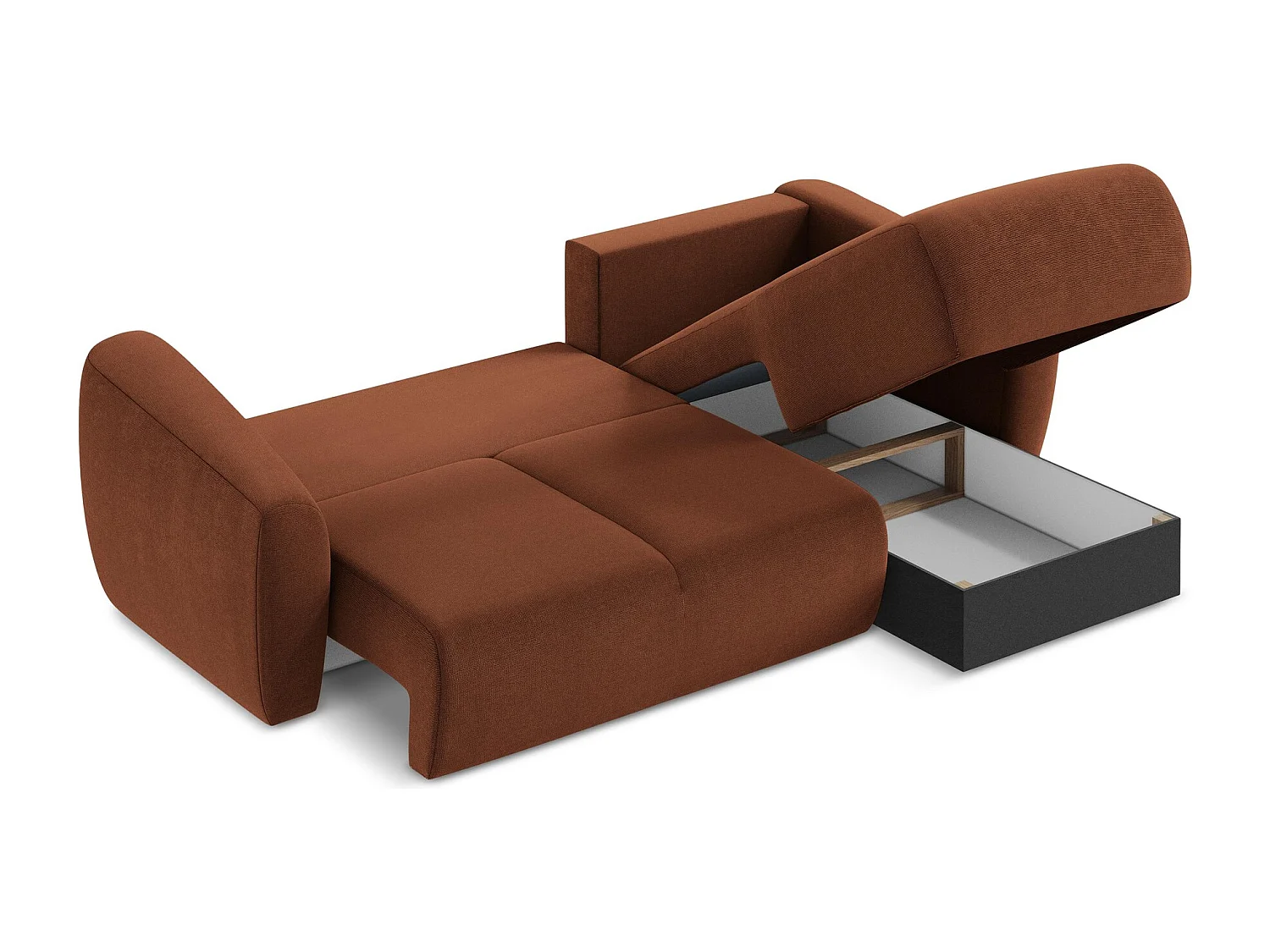 Canapé d'angle droit convertible en tissu texturé - terre cuite - GUAVA