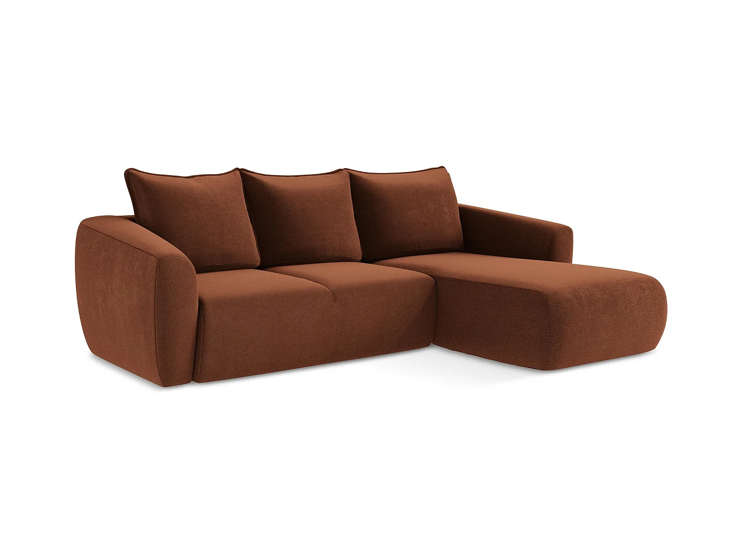 Ecksofa mit Schlaffunktion - Ecke Rechts - Strukturstoff - Terrakotta - GUAVA