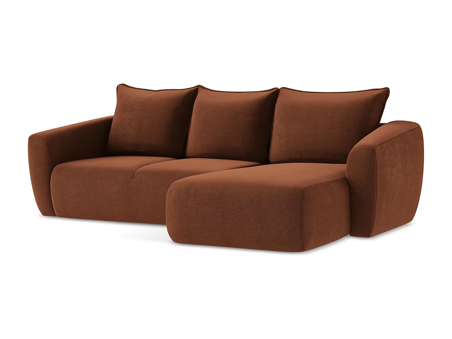 Canapé d'angle droit convertible en tissu texturé - terre cuite - GUAVA