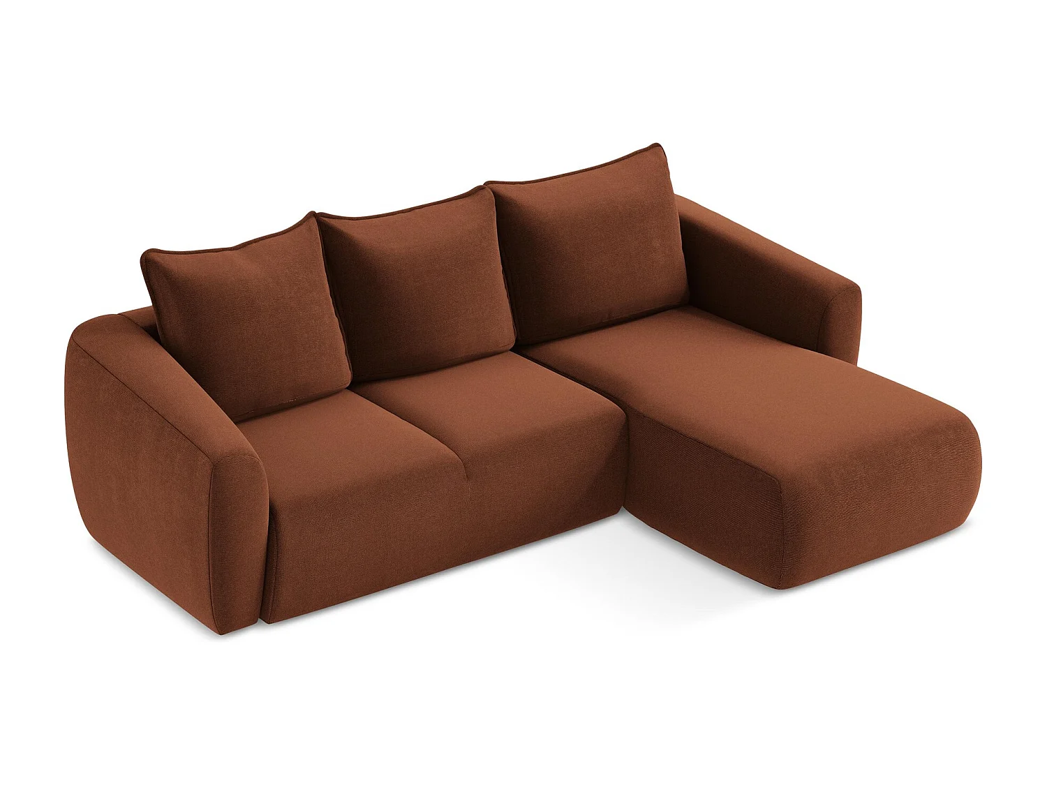 Canapé d'angle droit convertible en tissu texturé - terre cuite - GUAVA