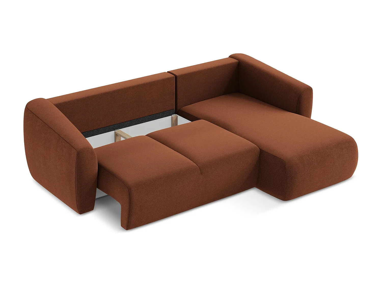 Canapé d'angle droit convertible en tissu texturé - terre cuite - GUAVA