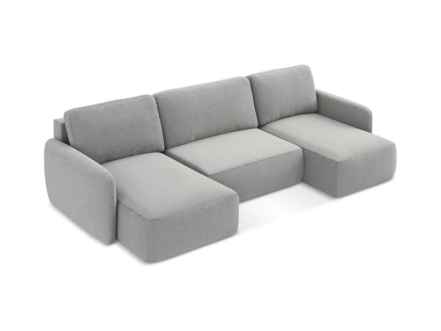 Canapé panoramique 4 places convertible en tissu texturé - gris clair - LILO