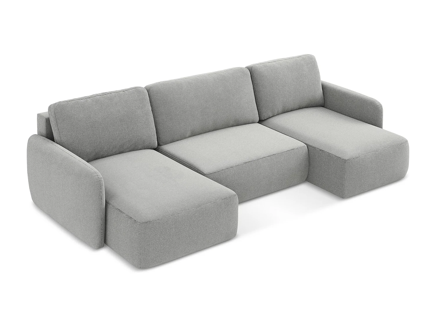 Canapé panoramique 4 places convertible en tissu texturé - gris clair - LILO