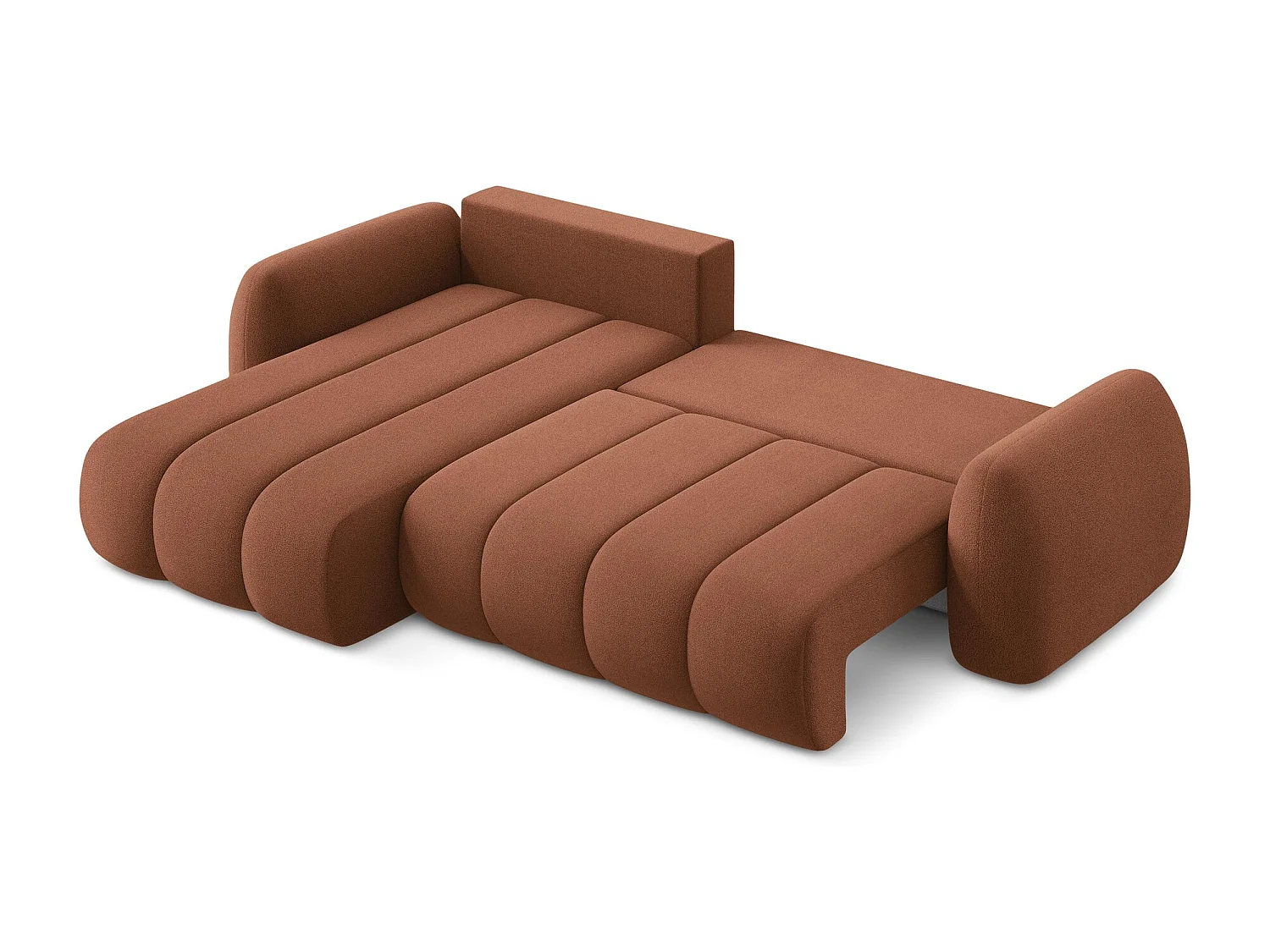 Canapé d’angle 3 places gauche convertible en tissu bouclette - terre cuite - PELE