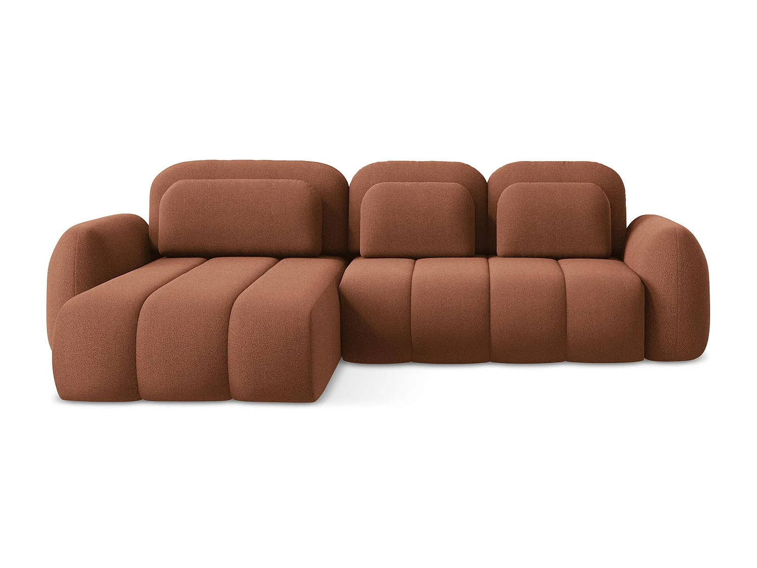 Canapé d’angle 3 places gauche convertible en tissu bouclette - terre cuite - PELE