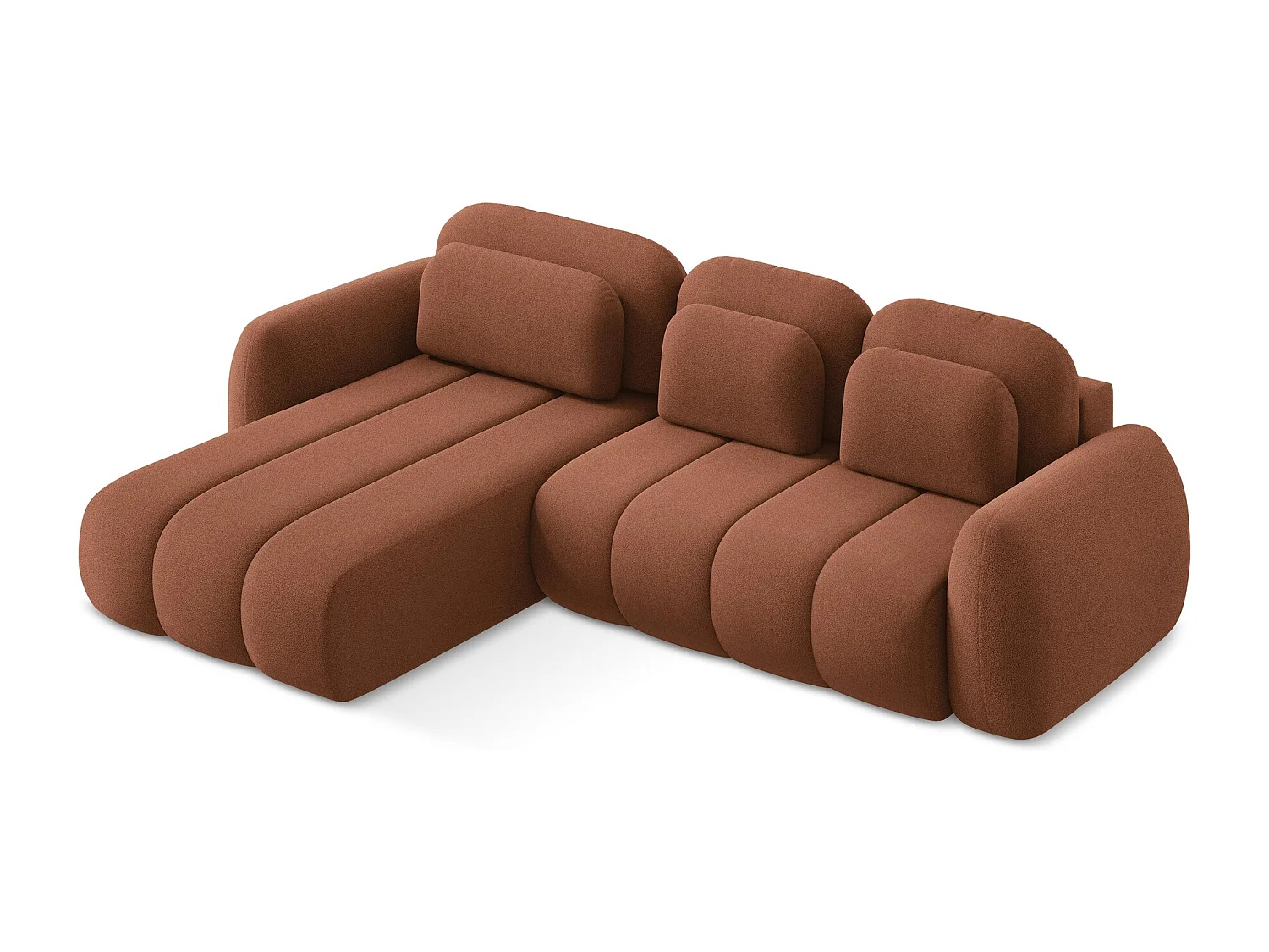 Canapé d’angle 3 places gauche convertible en tissu bouclette - terre cuite - PELE