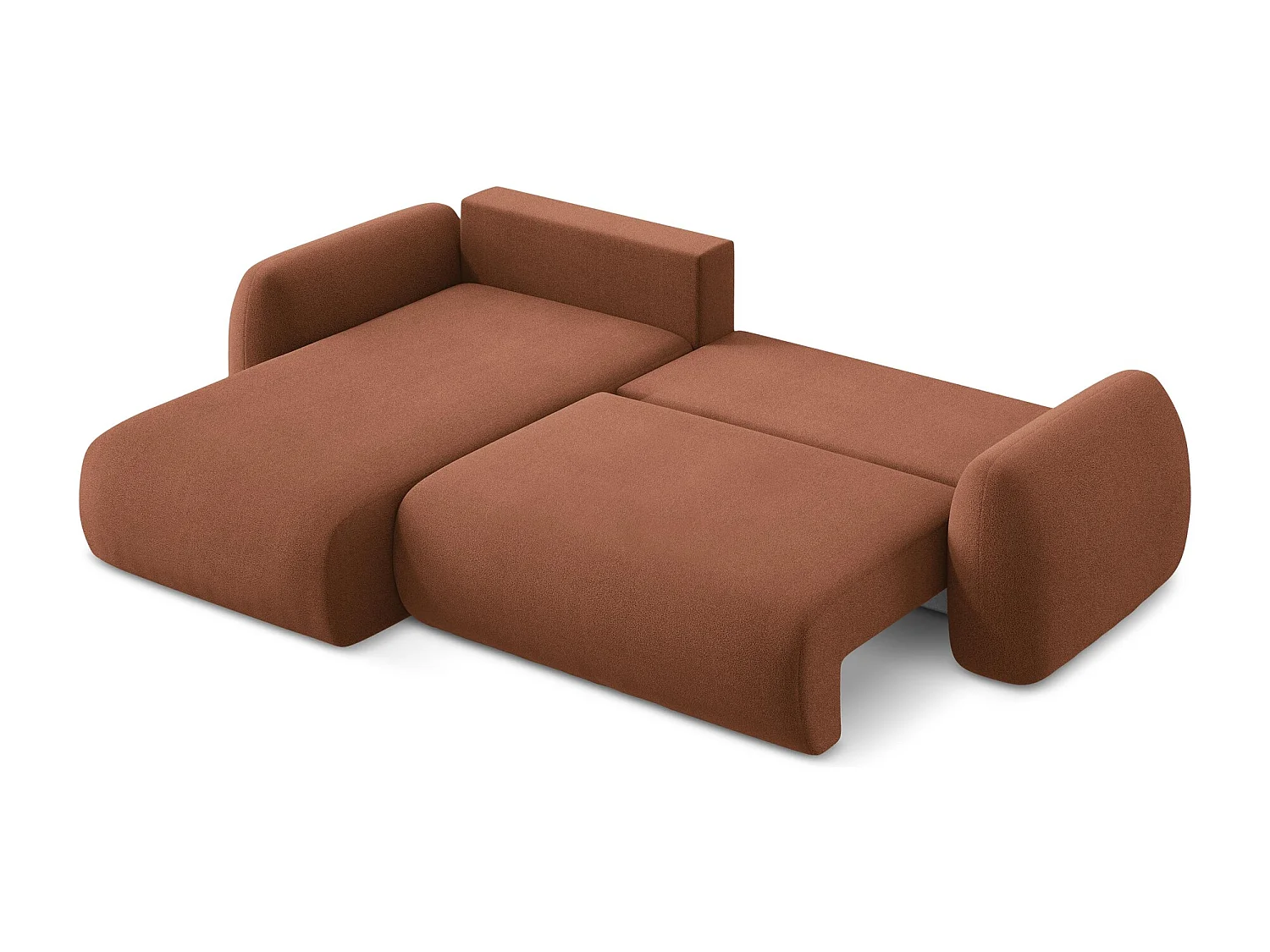 Canapé d’angle 3 places gauche convertible en tissu bouclette - terre cuite - LOHI