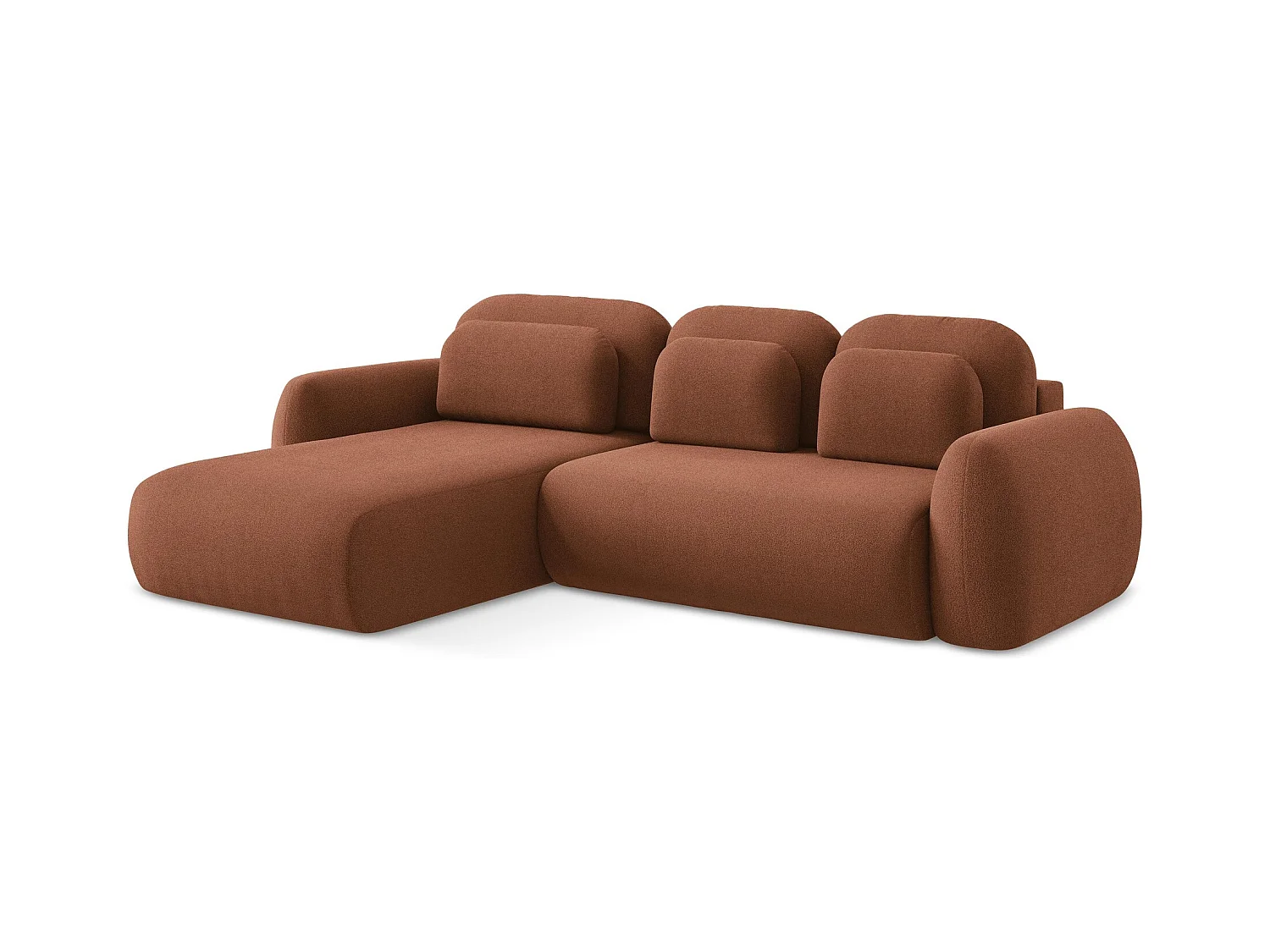 Canapé d’angle 3 places gauche convertible en tissu bouclette - terre cuite - LOHI