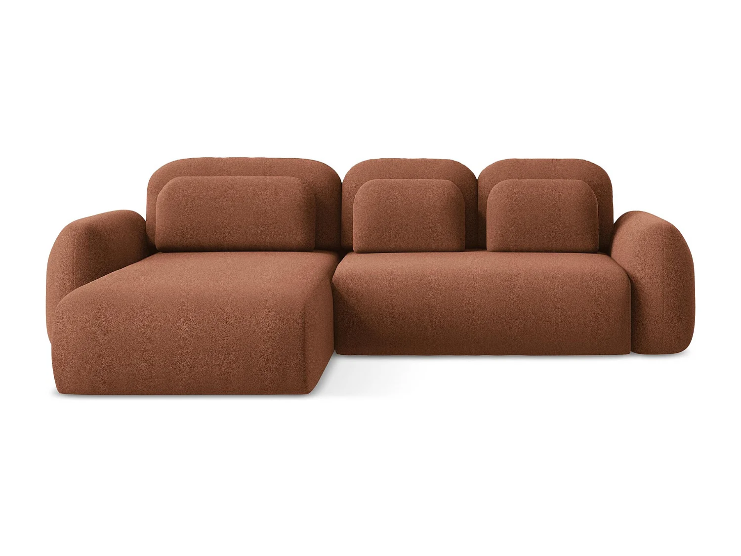 Canapé d’angle 3 places gauche convertible en tissu bouclette - terre cuite - LOHI