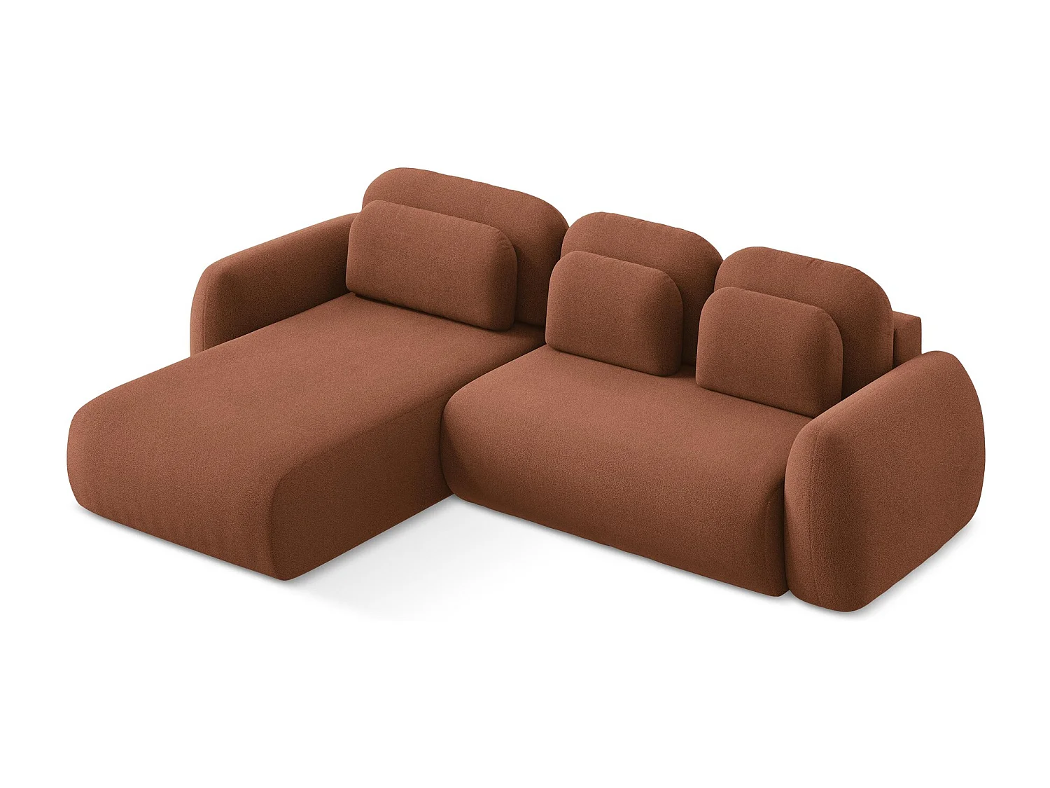 Canapé d’angle 3 places gauche convertible en tissu bouclette - terre cuite - LOHI