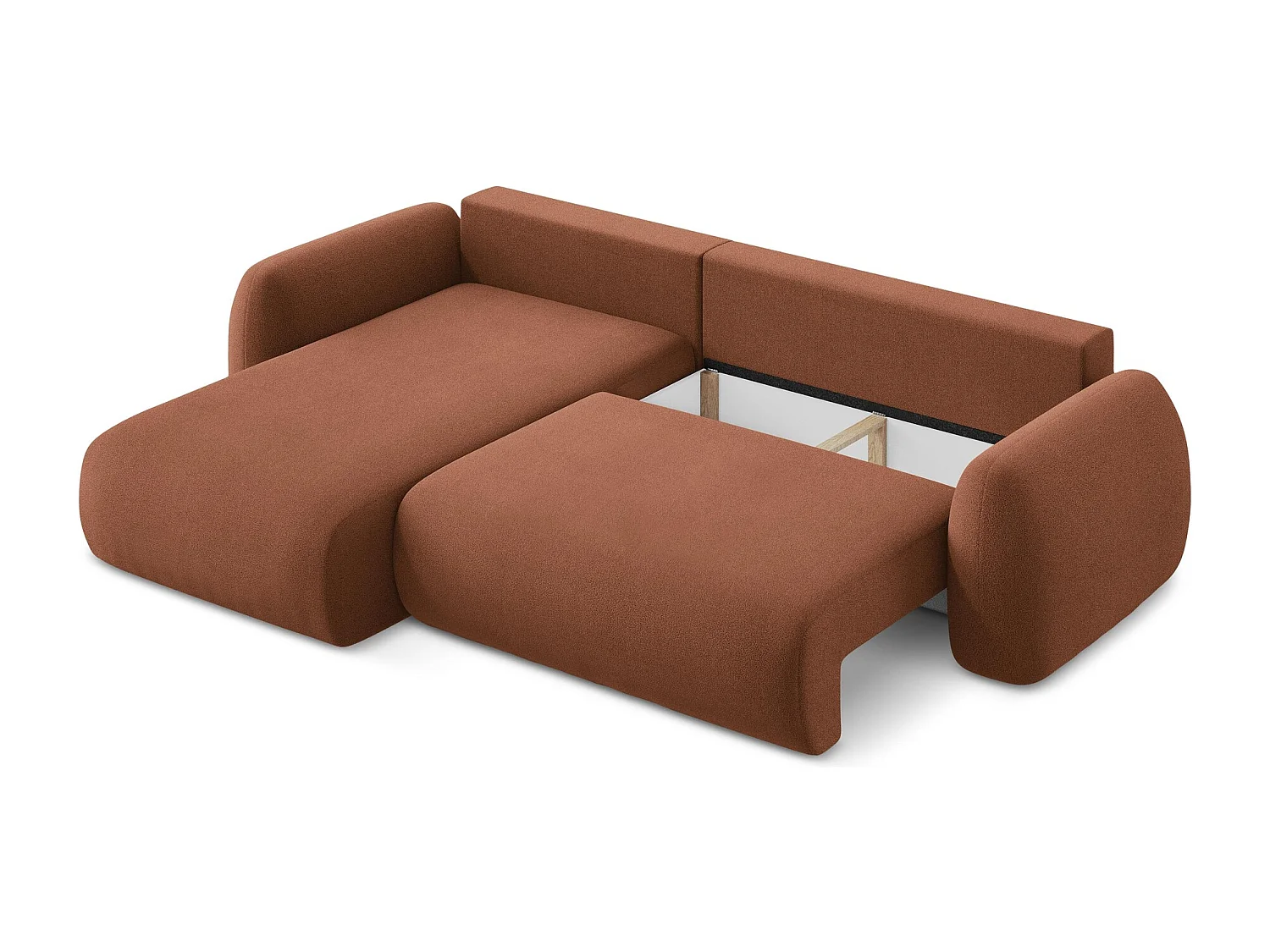 Canapé d’angle 3 places gauche convertible en tissu bouclette - terre cuite - LOHI