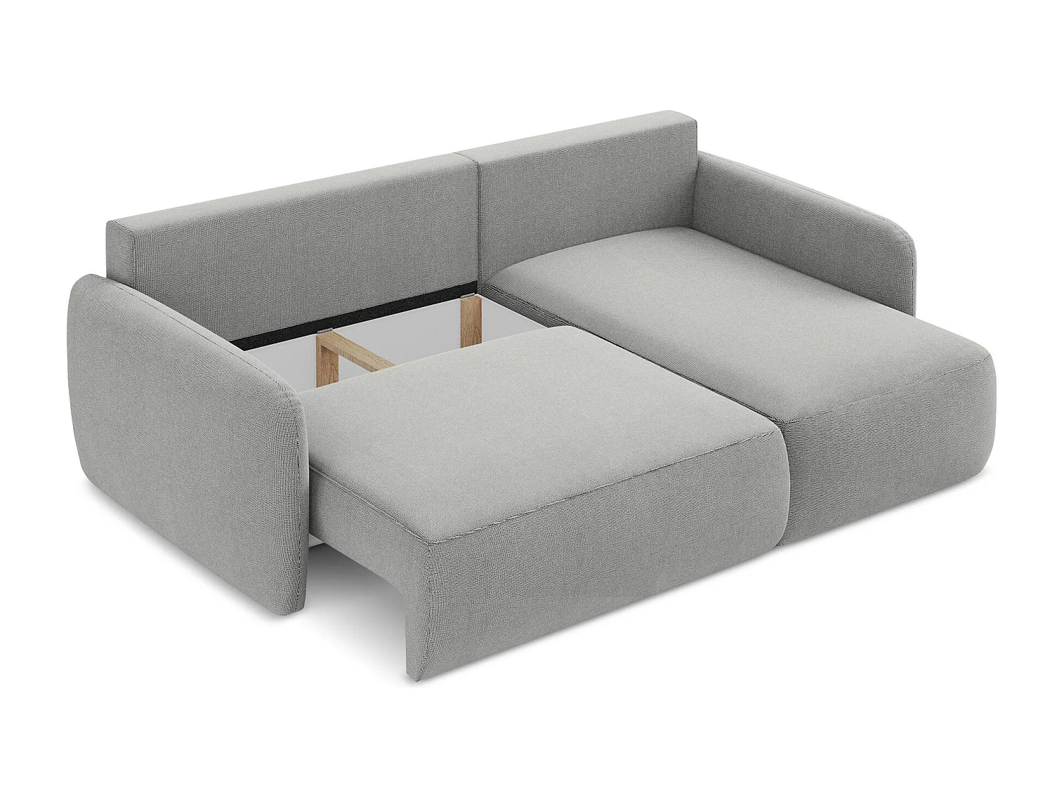 Canapé d'angle droit convertible en tissu texturé - gris clair - LILO