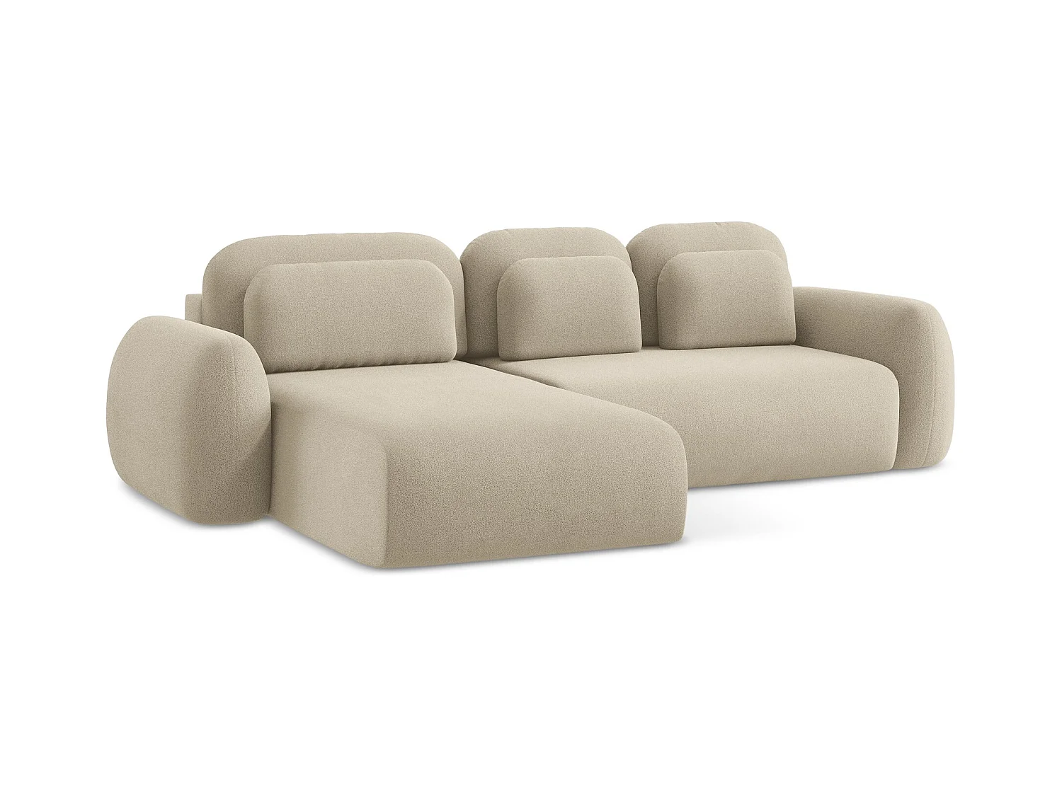 Canapé d’angle 3 places gauche convertible en tissu bouclette - beige foncé - LOHI