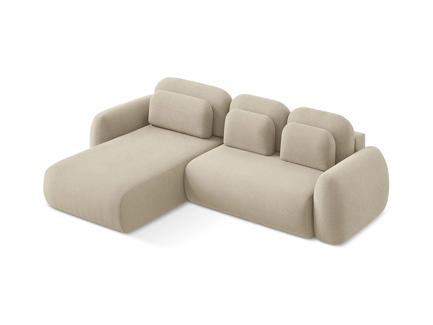 Canapé d’angle 3 places gauche convertible en tissu bouclette - beige foncé - LOHI