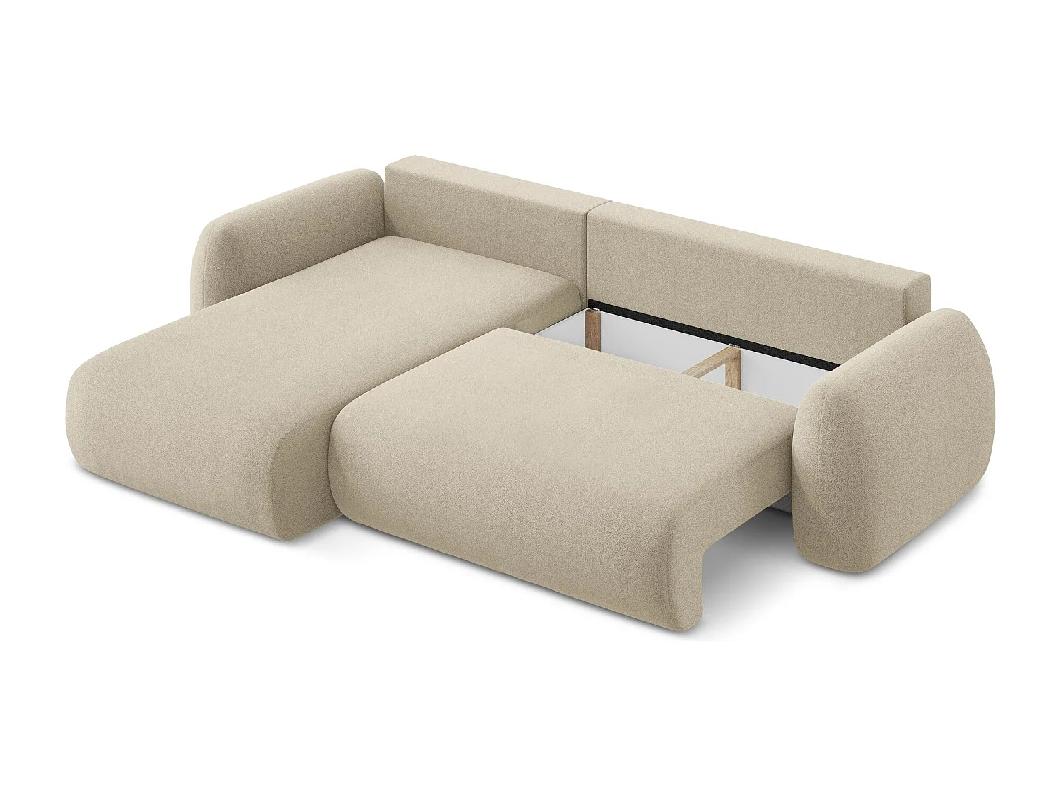 Canapé d’angle 3 places gauche convertible en tissu bouclette - beige foncé - LOHI