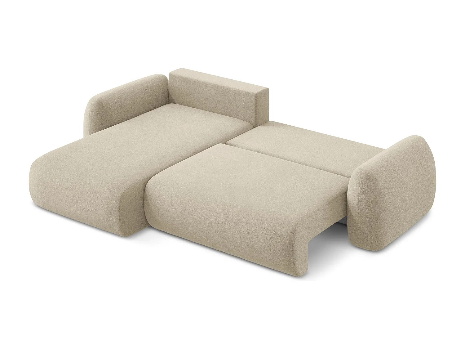 Canapé d’angle 3 places gauche convertible en tissu bouclette - beige foncé - LOHI