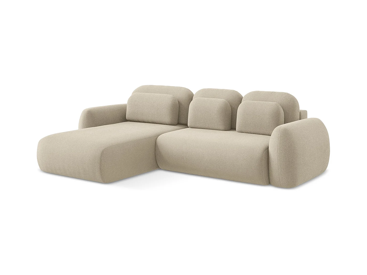 Canapé d’angle 3 places gauche convertible en tissu bouclette - beige foncé - LOHI