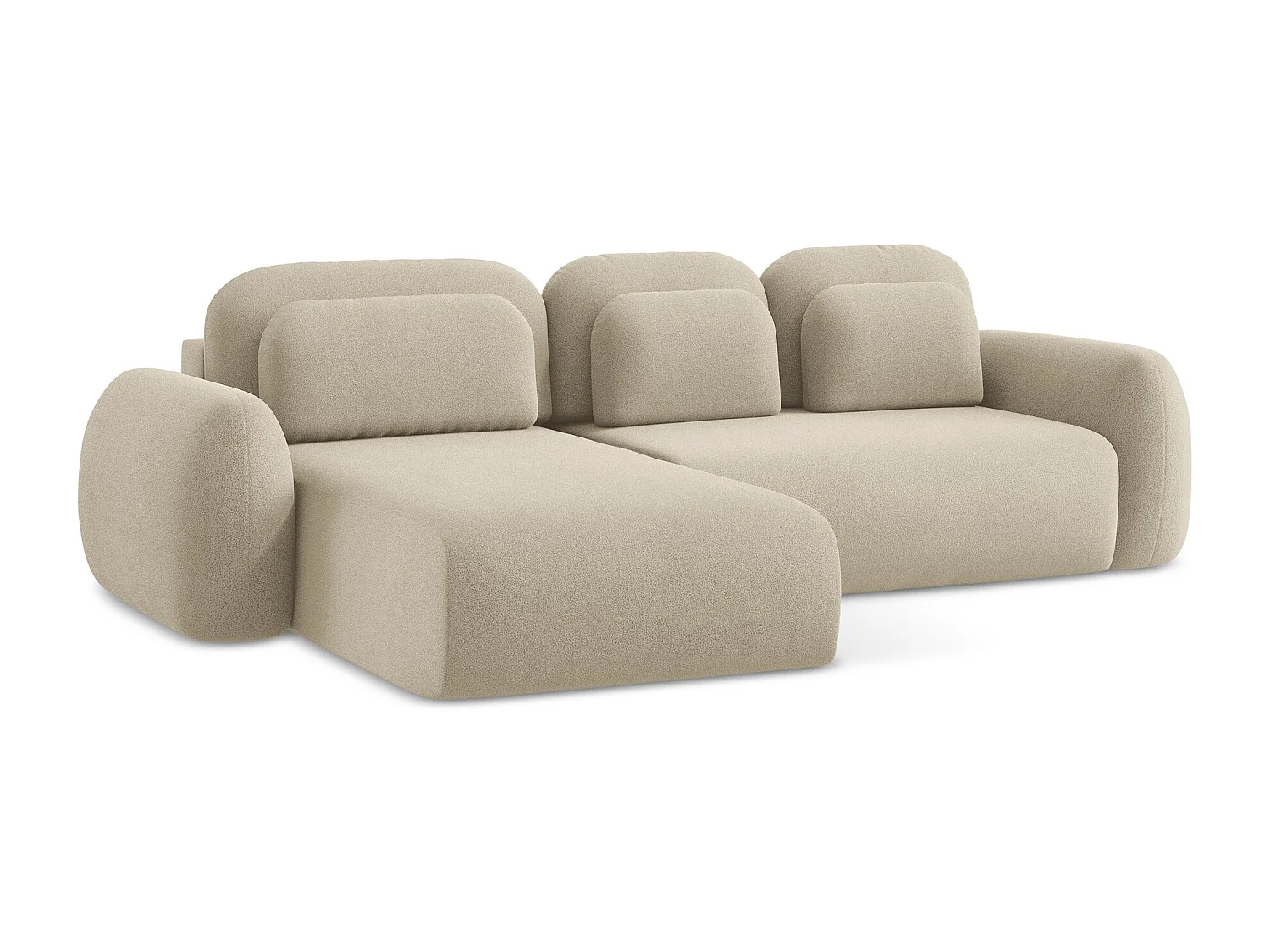 Canapé d’angle 3 places gauche convertible en tissu bouclette - beige foncé - LOHI