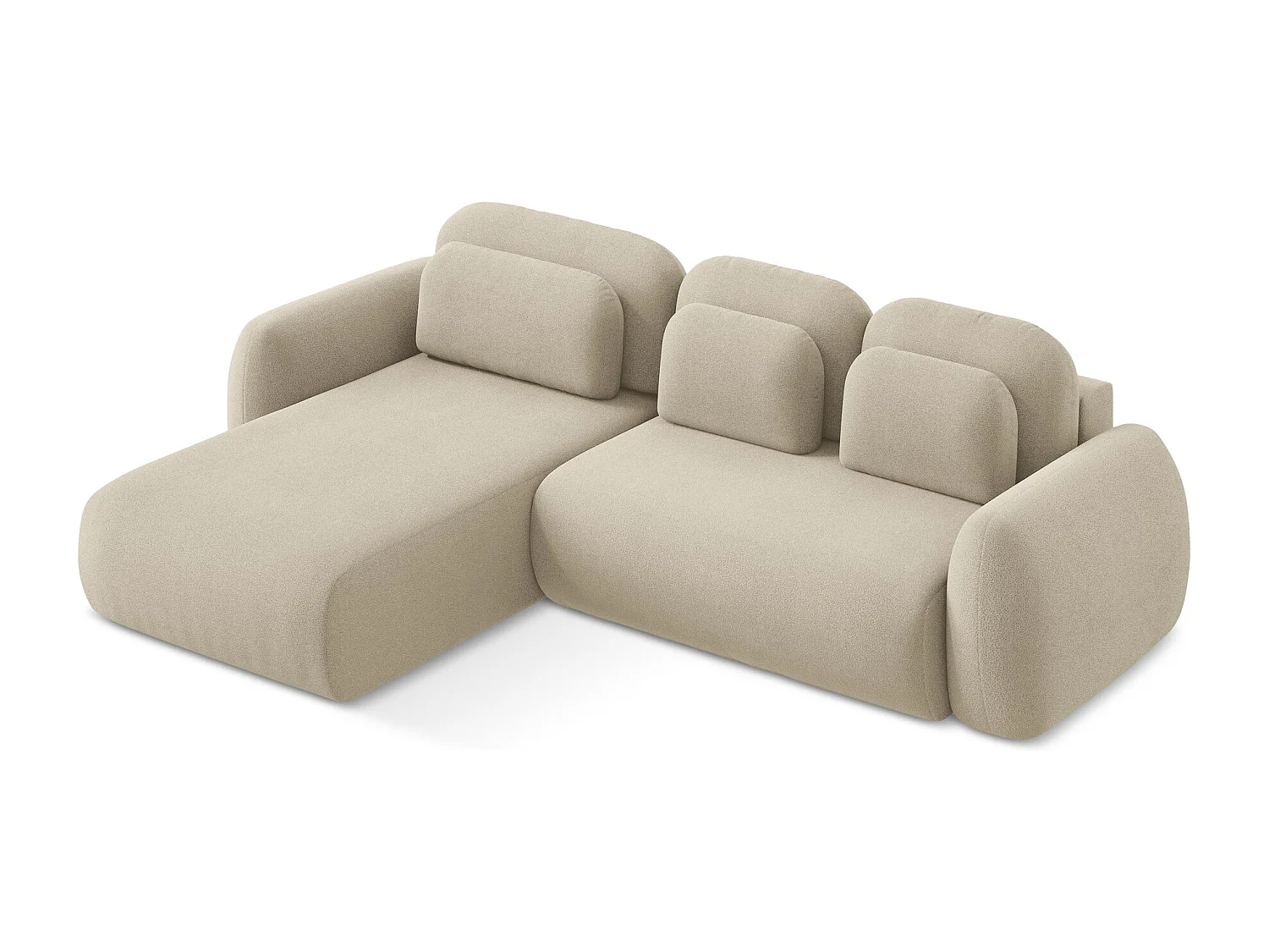 Canapé d’angle 3 places gauche convertible en tissu bouclette - beige foncé - LOHI
