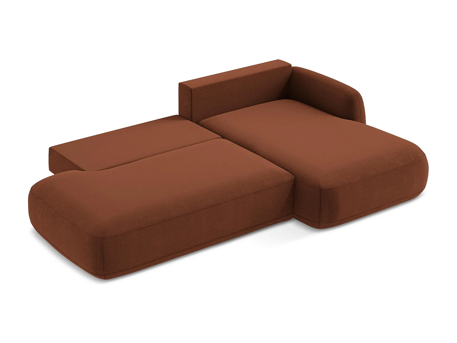 Canapé d'angle droit convertible en tissu texturé - terre cuite - HALE