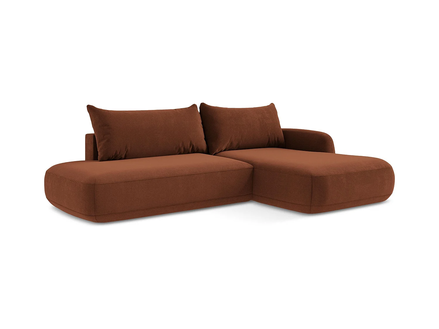 Canapé d'angle droit convertible en tissu texturé - terre cuite - HALE