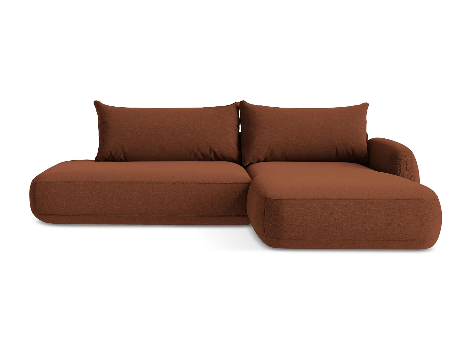 Canapé d'angle droit convertible en tissu texturé - terre cuite - HALE