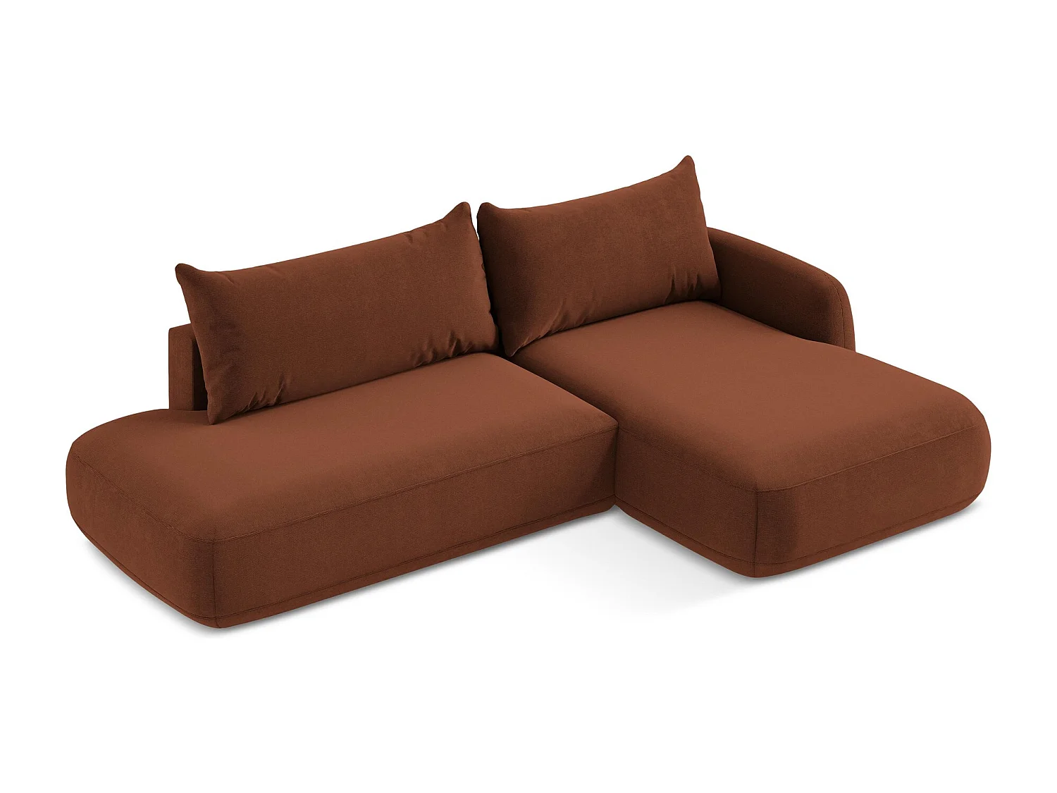 Canapé d'angle droit convertible en tissu texturé - terre cuite - HALE