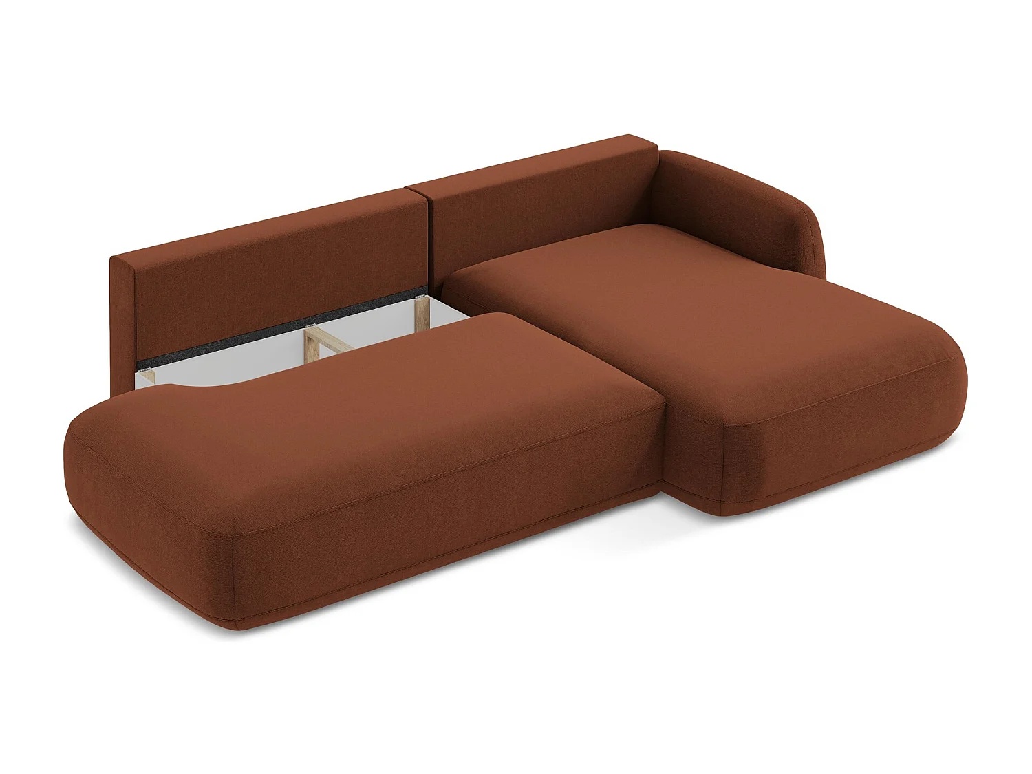 Canapé d'angle droit convertible en tissu texturé - terre cuite - HALE