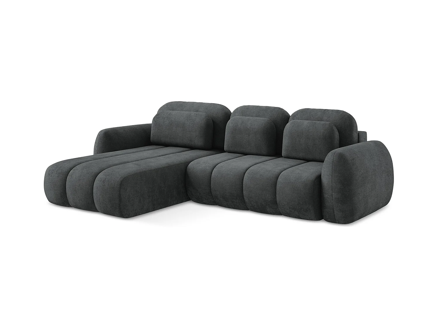 Sofá esquinero convertible 3 plazas izquierdo de tela chenilla gris oscuro - PELE