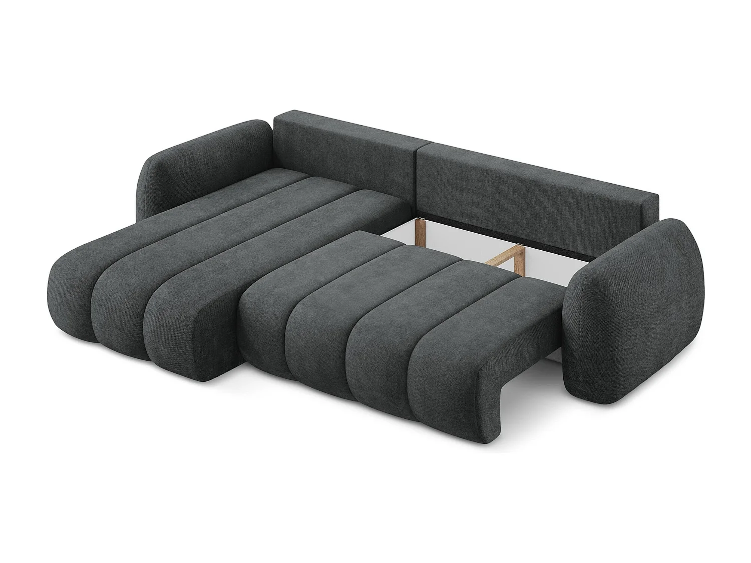 Canapé d’angle 3 places gauche convertible en tissu chenille - gris foncé - PELE