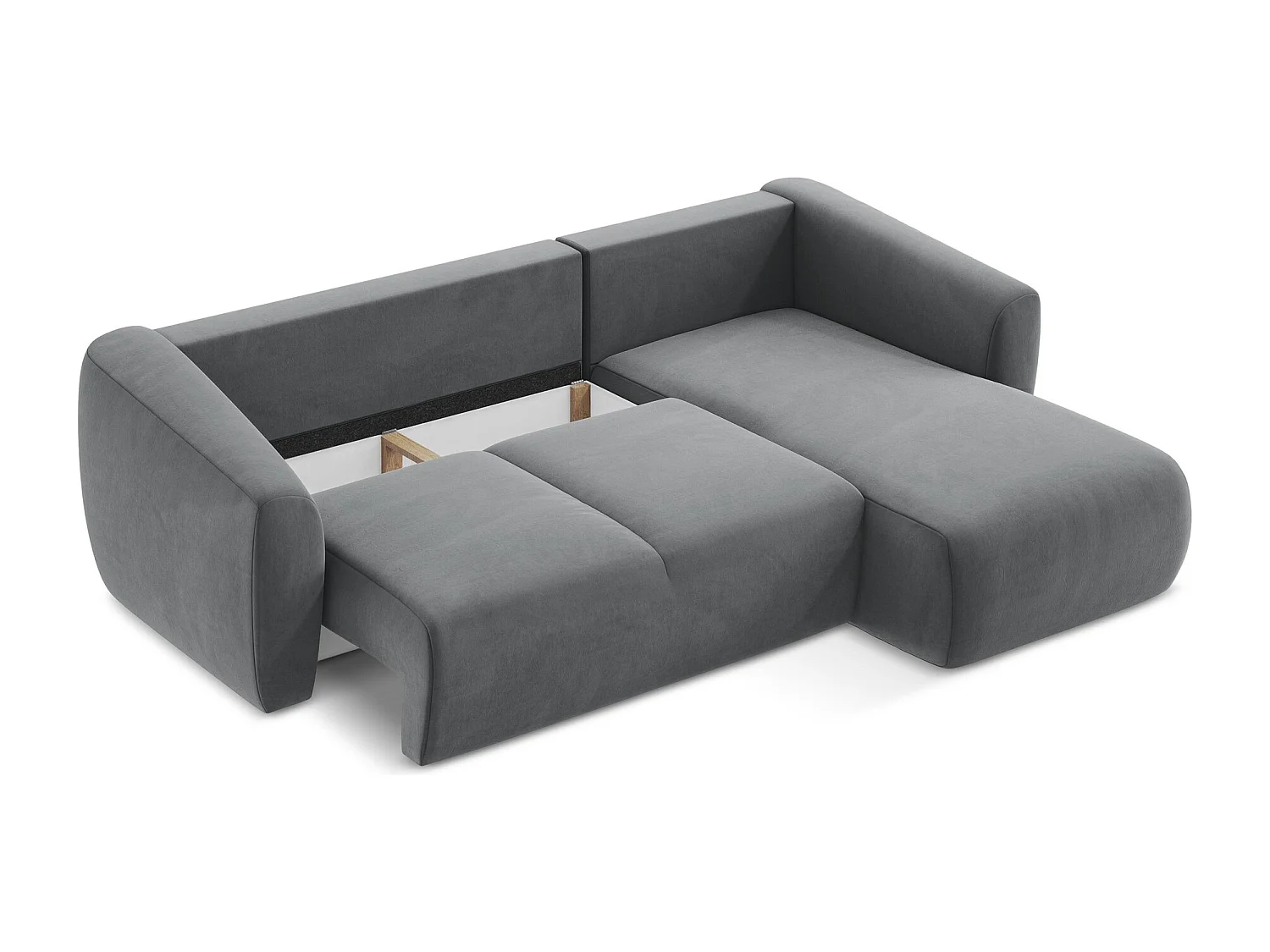 Canapé d'angle droit convertible en velours - acier - GUAVA