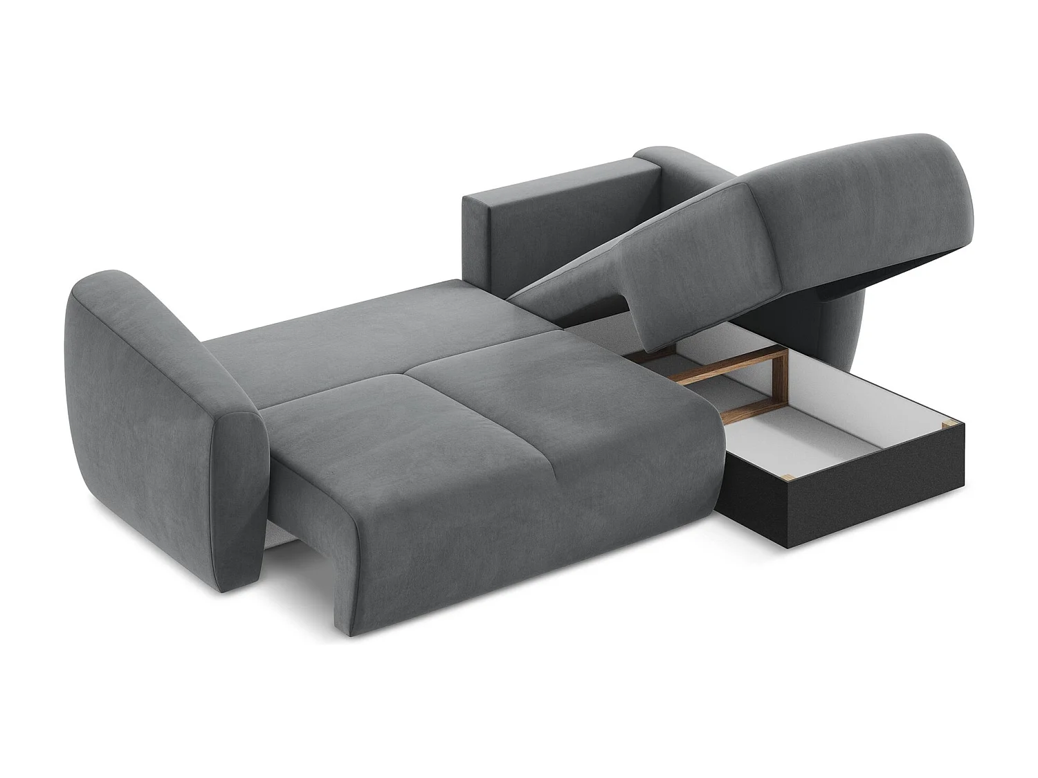 Canapé d'angle droit convertible en velours - acier - GUAVA