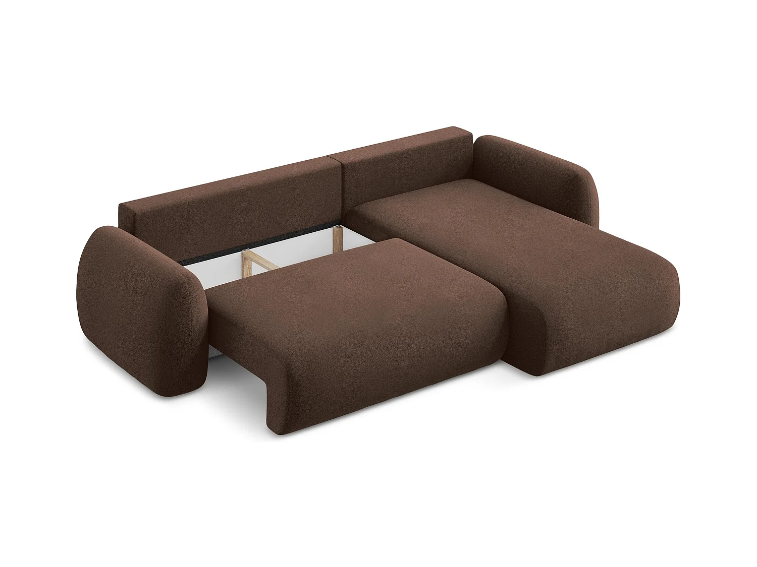 Canapé d'angle droit convertible en tissu bouclette - taupe - LOHI