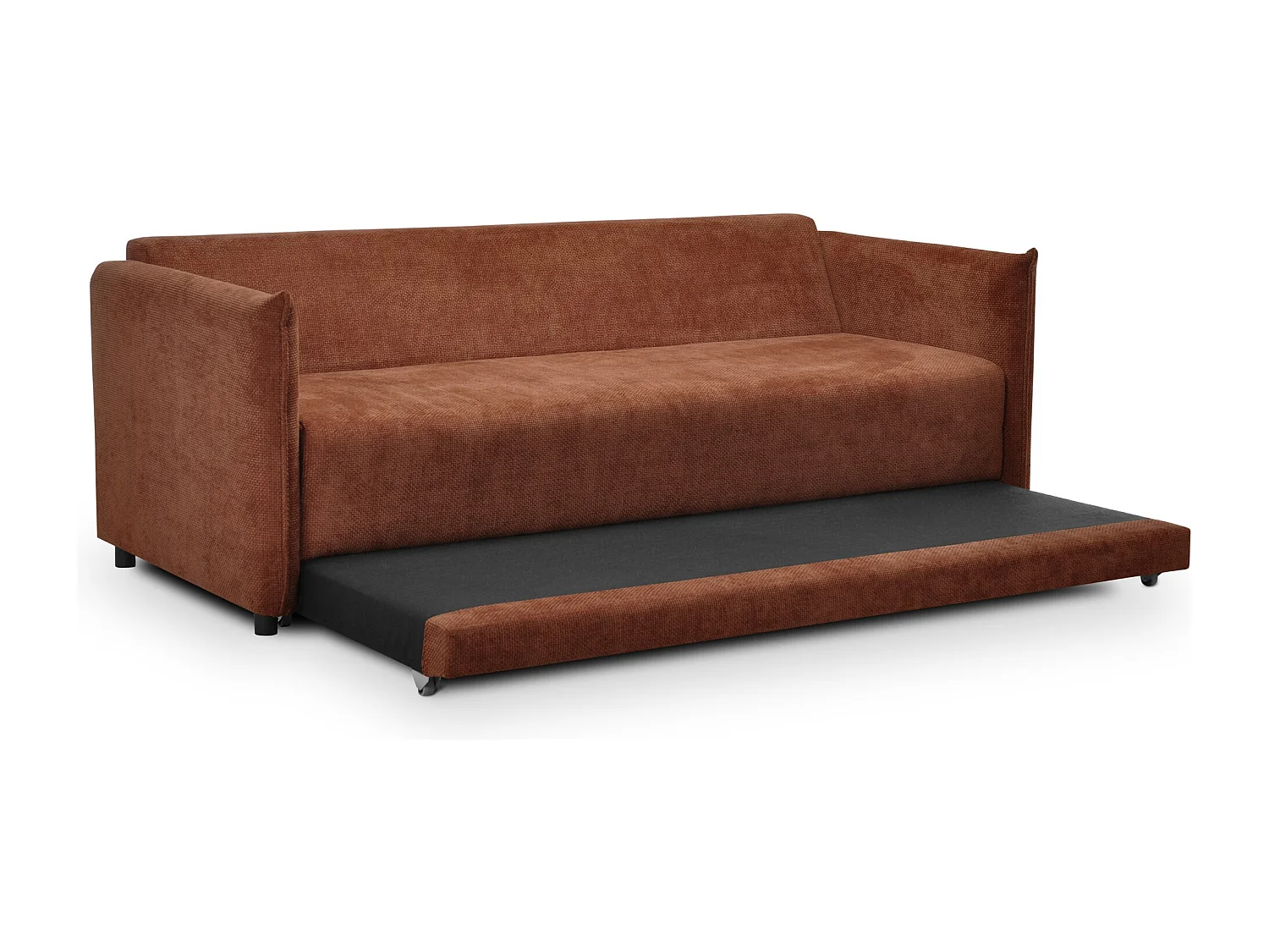 Canapé 3 places convertible en tissu chenille - terre cuite - PIKO