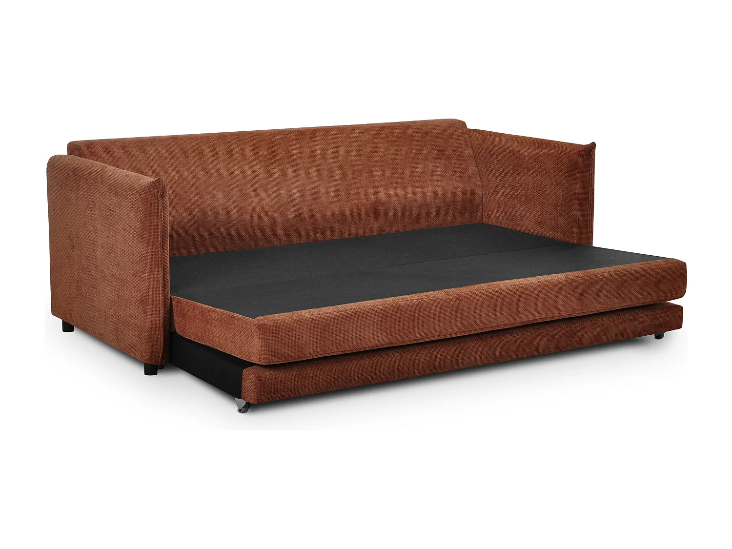 Canapé 3 places convertible en tissu chenille - terre cuite - PIKO