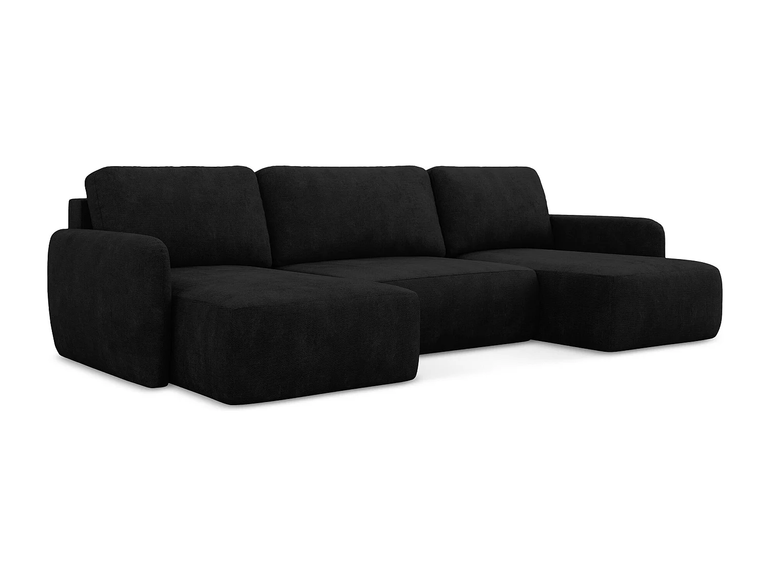Canapé panoramique 4 places convertible en tissu chenille - noir - LILO